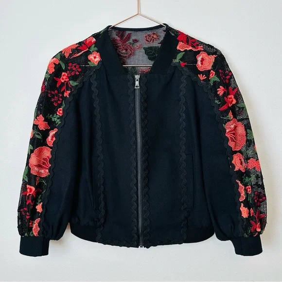 BCBG Maxazria jacket with mesh flower sleeves boho Floral - Picture 5 of 8